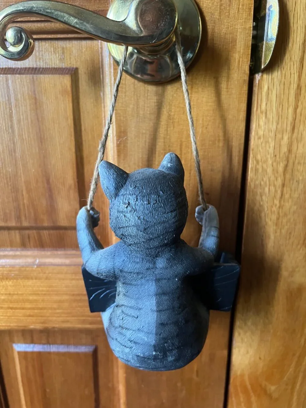 Vintage Gray Cat Birdfeeder Hanging or Shelf resin figurine 1990s